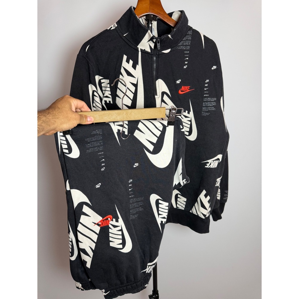 Nike Mens All Over Print Logo Quarter Zip Sweatshirt and Joggers Tracksuit XL